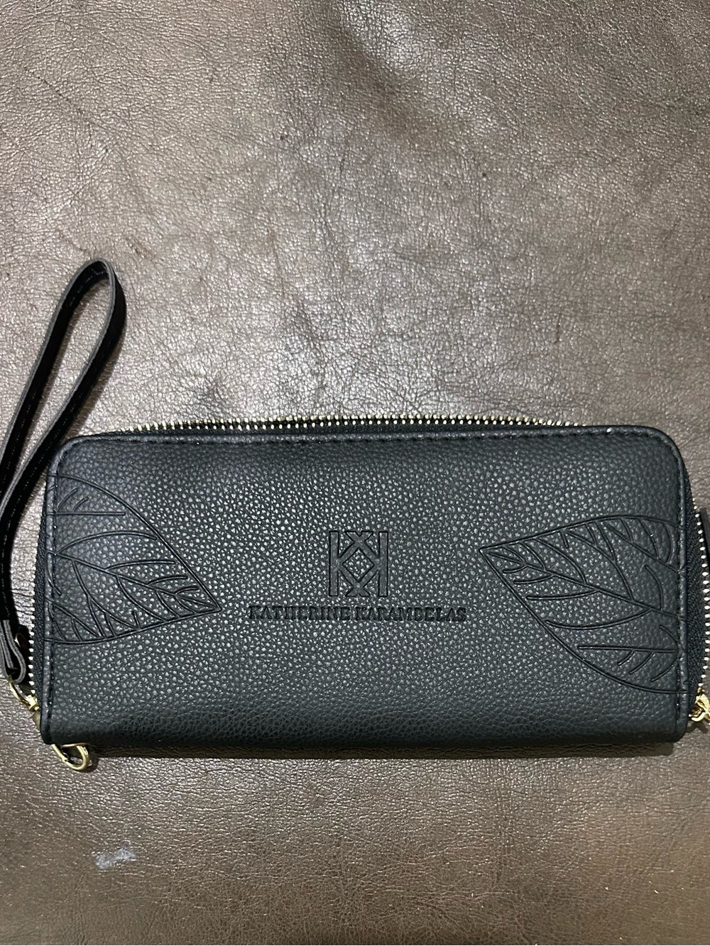 Katherine Karambelas Black Wallet Vegan Leather Zip Around Clutch Wristlet